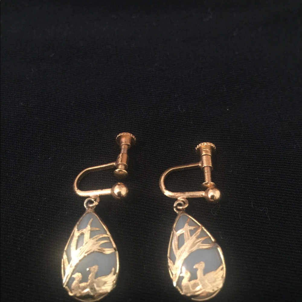 Jade gold screw on earrings from Japan